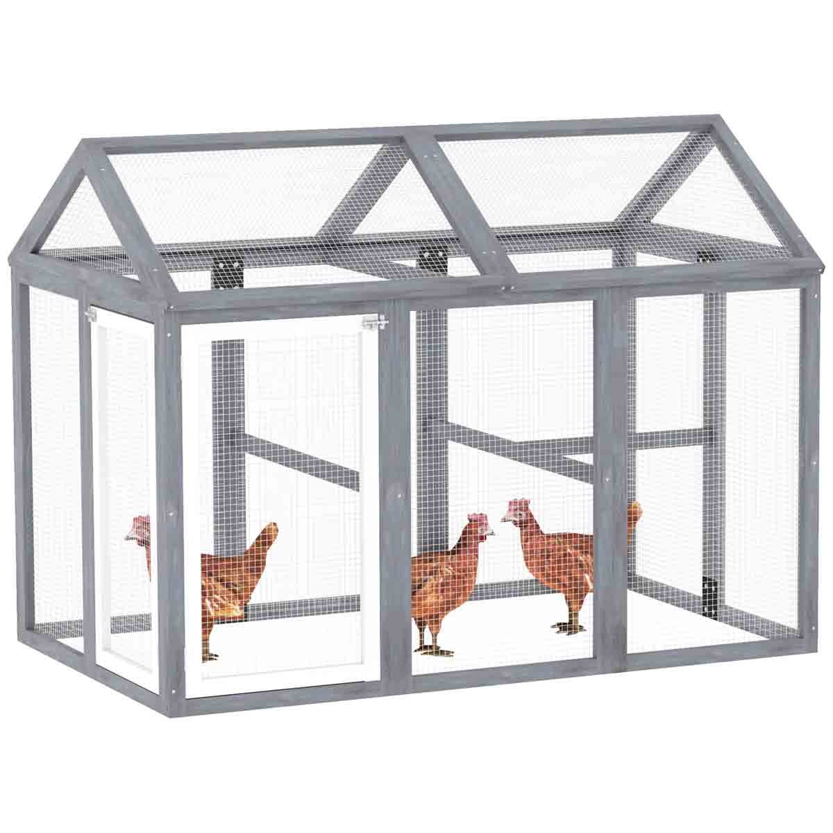 564998_1 PawHut Chicken Run, Wooden Chicken Coop w/ Combinable Design - Grey - Image 1